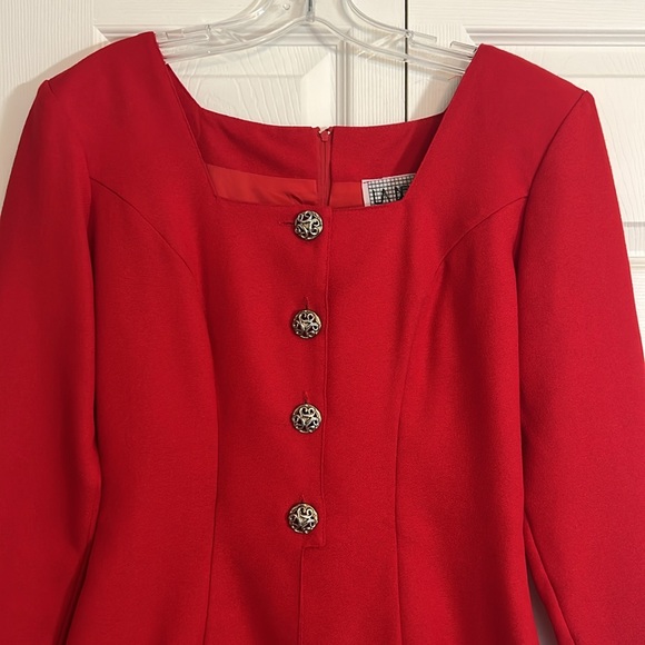 VTG 80s La Belle Juniors Sz 5 Red Long Sleeve Mini Dress Shoulder Pads H1 - Picture 2 of 12